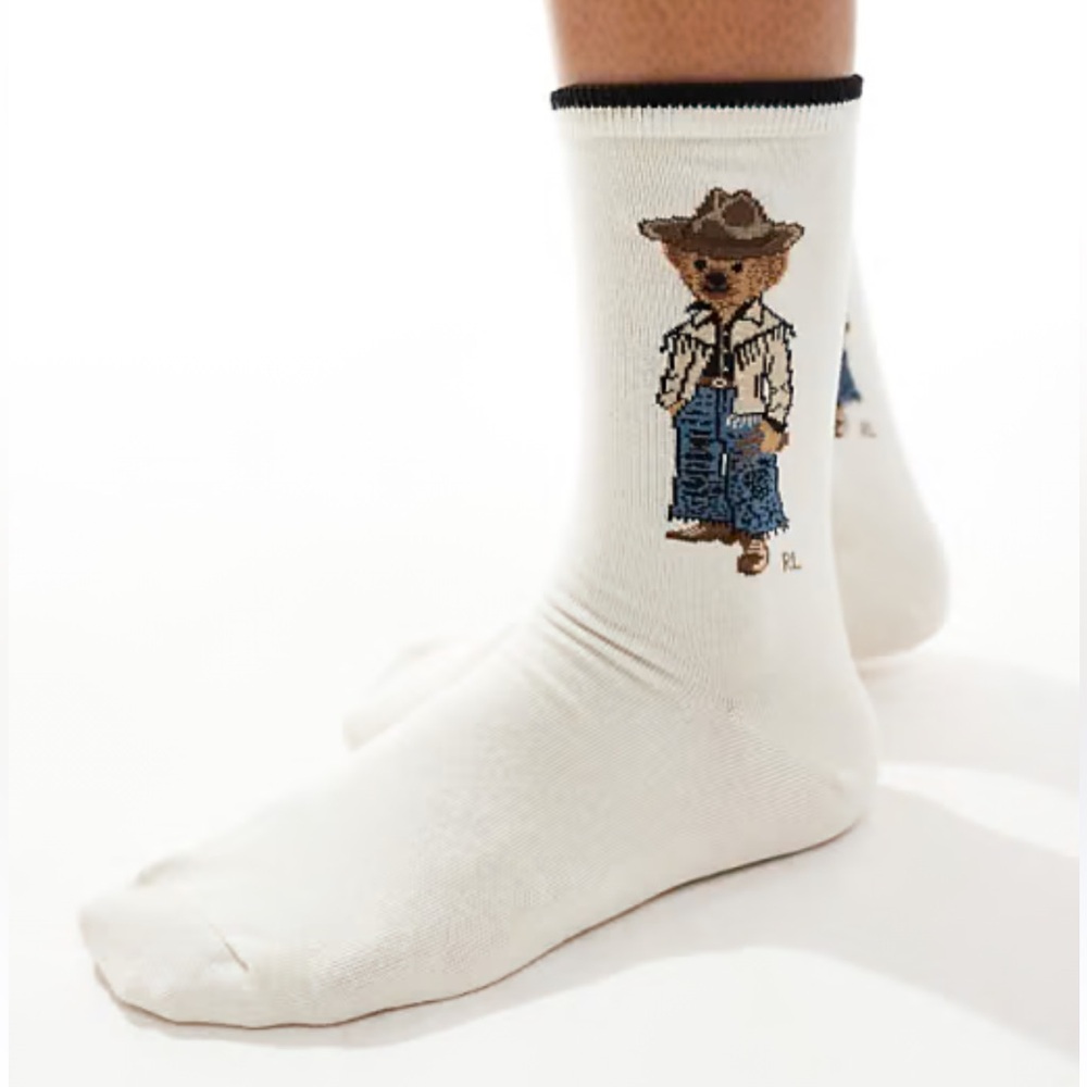 Ralph Lauren Cream Cowboy Bear w women's Socks